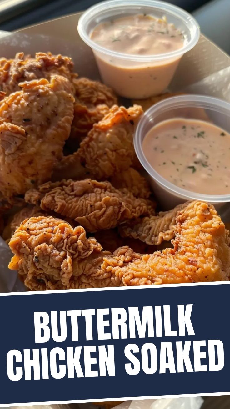 Golden-brown crispy buttermilk fried chicken pieces on a serving platter.