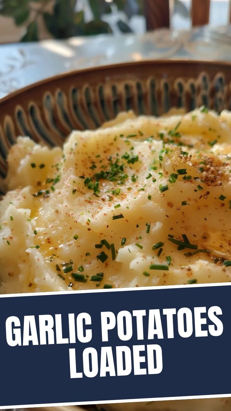 A bowl of creamy garlic mashed potatoes, perfectly smooth and fluffy.