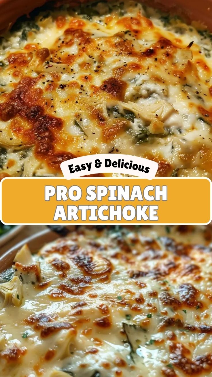 A hot and bubbly spinach artichoke dip, freshly baked and ready to eat