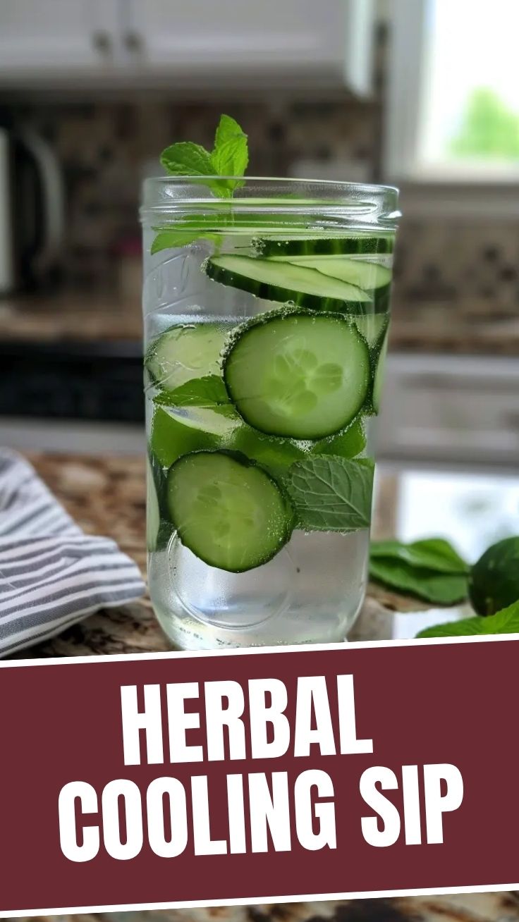 A clear glass pitcher of cucumber mint infused water with ice and garnishes.