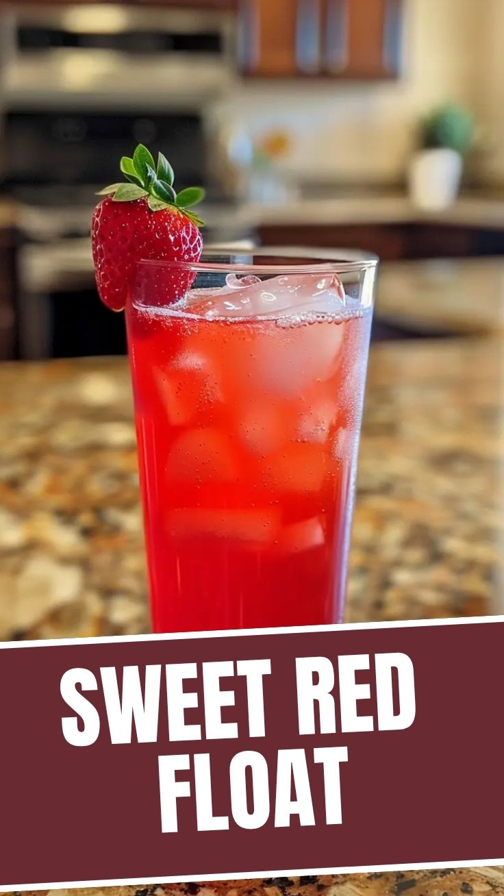 A vibrant red Juneteenth Strawberry Soda, also known as a Red Drink, in a clear glass.