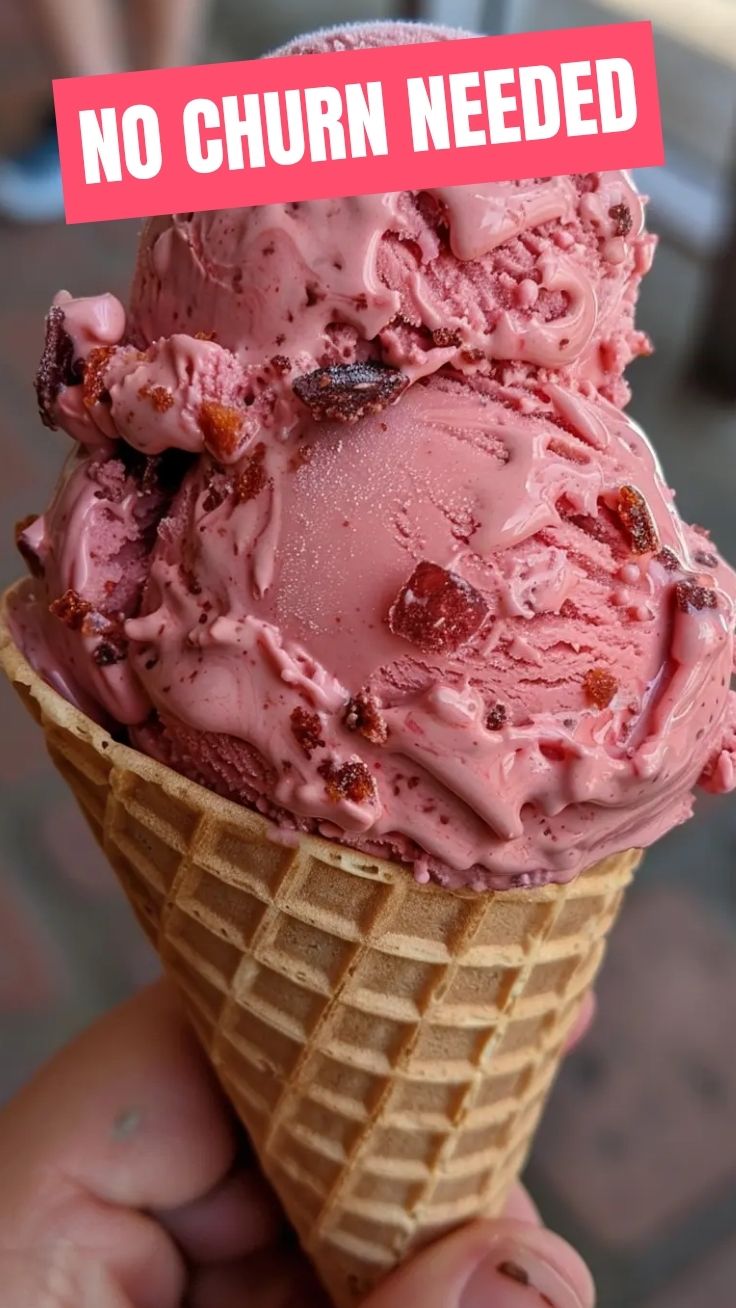 A vibrant bowl of homemade no-churn ice cream, ready to be served.