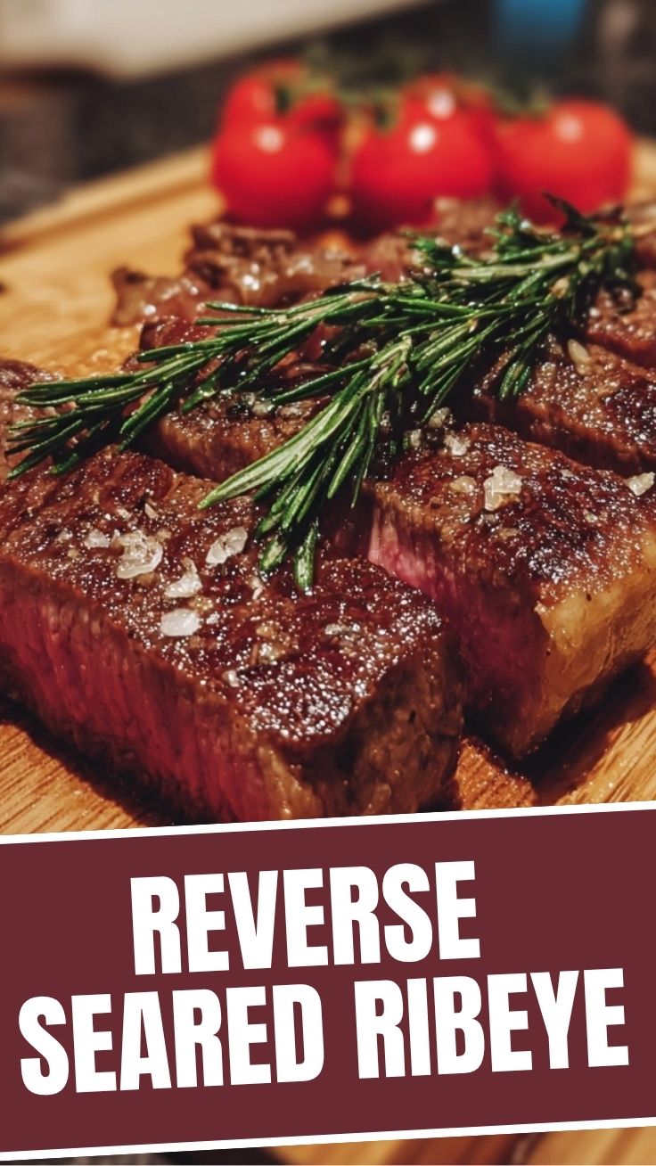 A perfectly cooked pan-seared ribeye steak resting on a cutting board