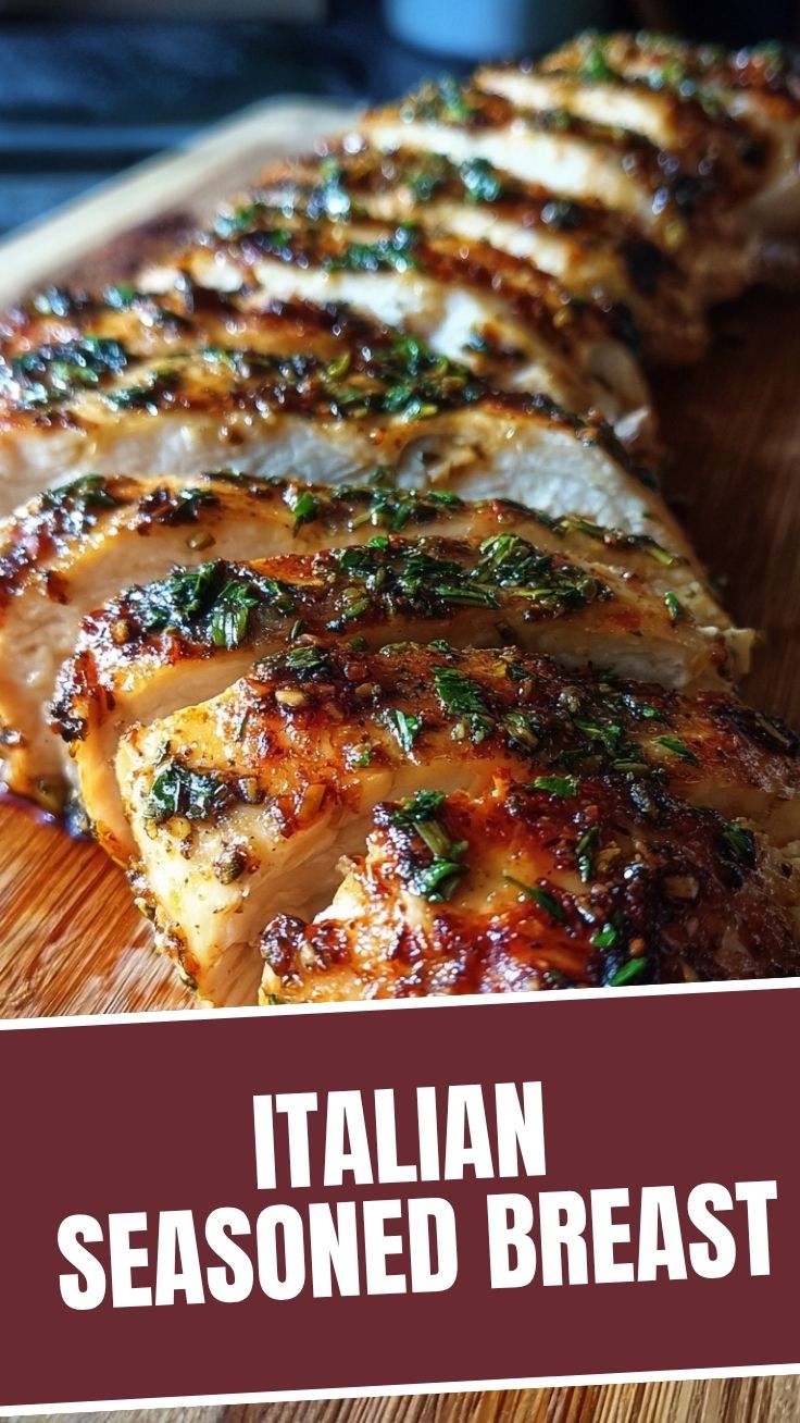 A perfectly cooked baked chicken breast resting on a serving dish