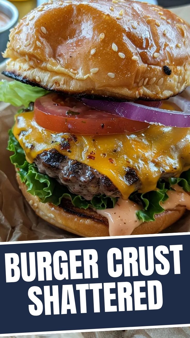 A perfectly cooked smash burger with melted cheese and fresh toppings.