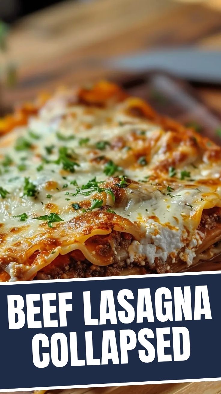 A freshly baked beef lasagna with melted cheese on top