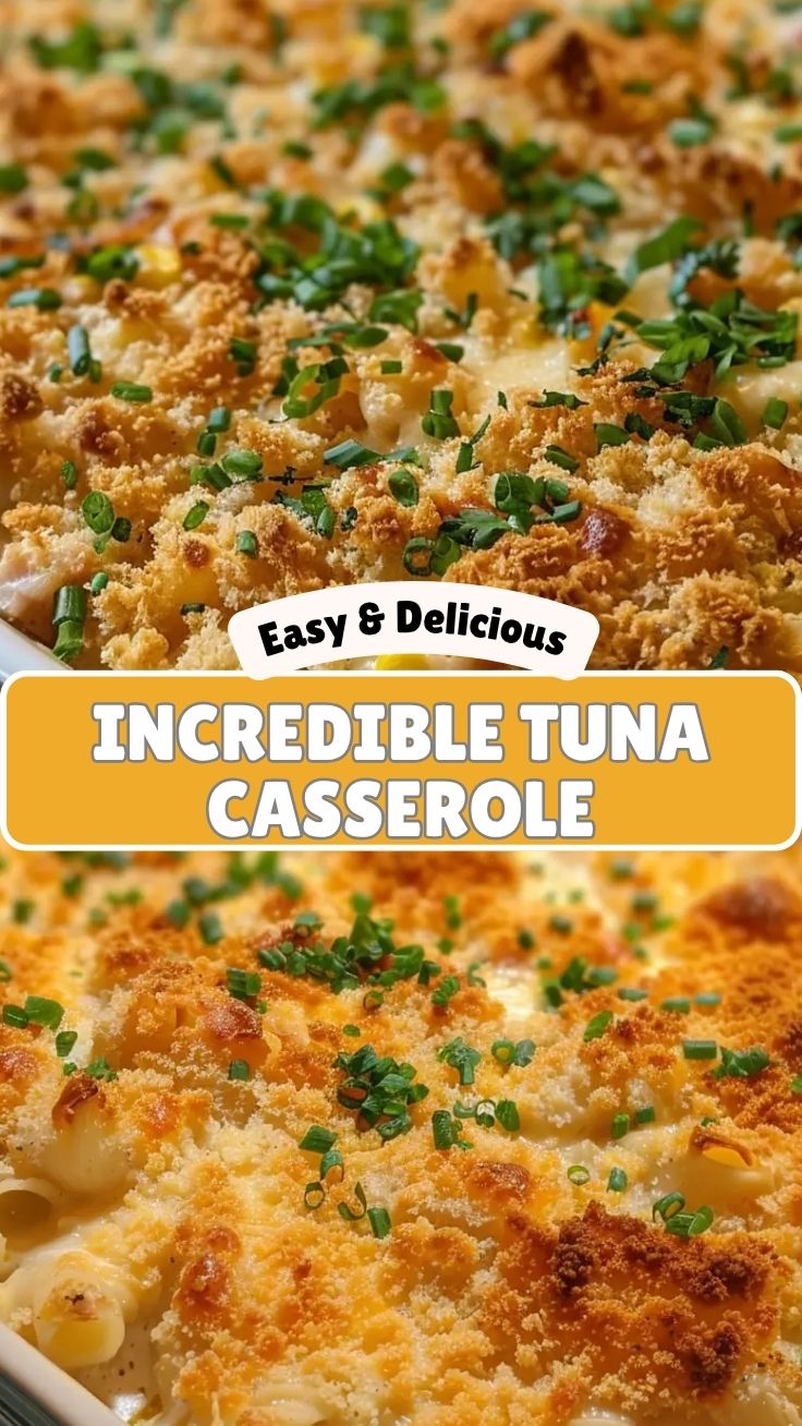 A hot tuna casserole dish, freshly baked with a golden-brown topping