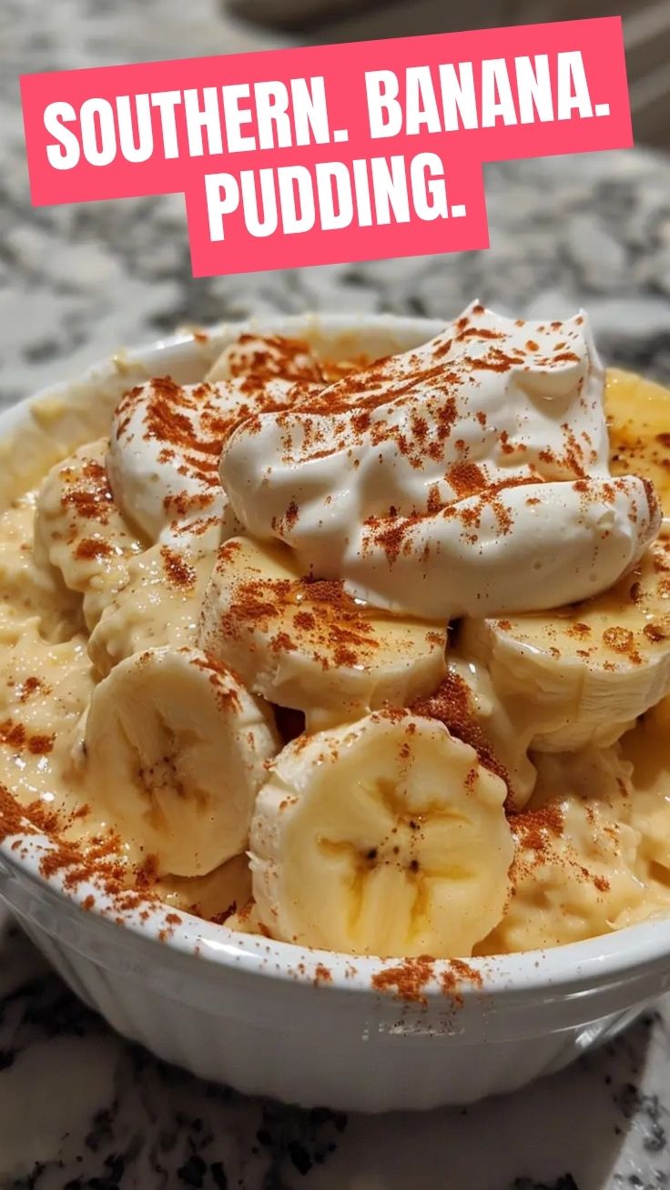 A bowl of traditional Southern banana pudding with vanilla wafers and fresh banana slices.