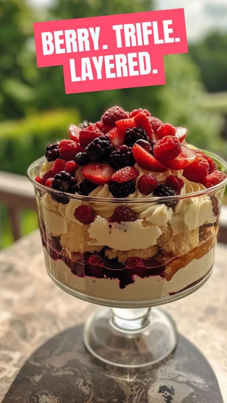 A vibrant dessert featuring layers of summer berry trifle