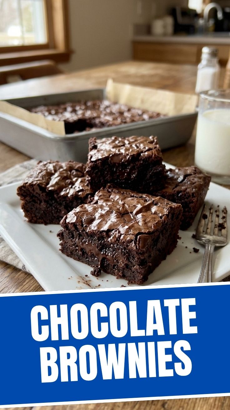 A plate of delicious chocolate brownies with a rich, dark color and crinkly tops.