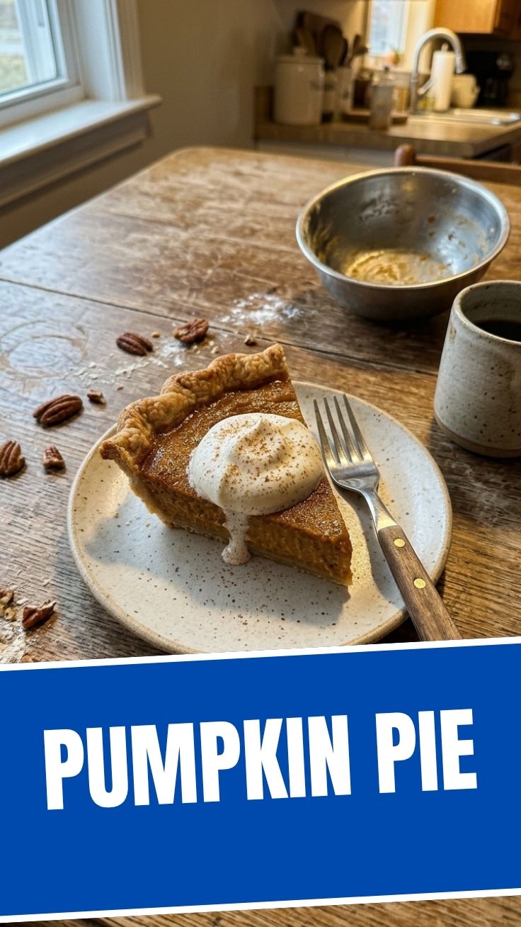 A freshly baked pumpkin pie with a golden-brown crust