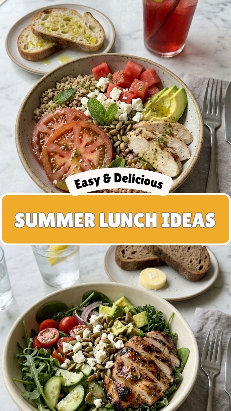 A vibrant collection of healthy summer lunch ideas laid out on a table.