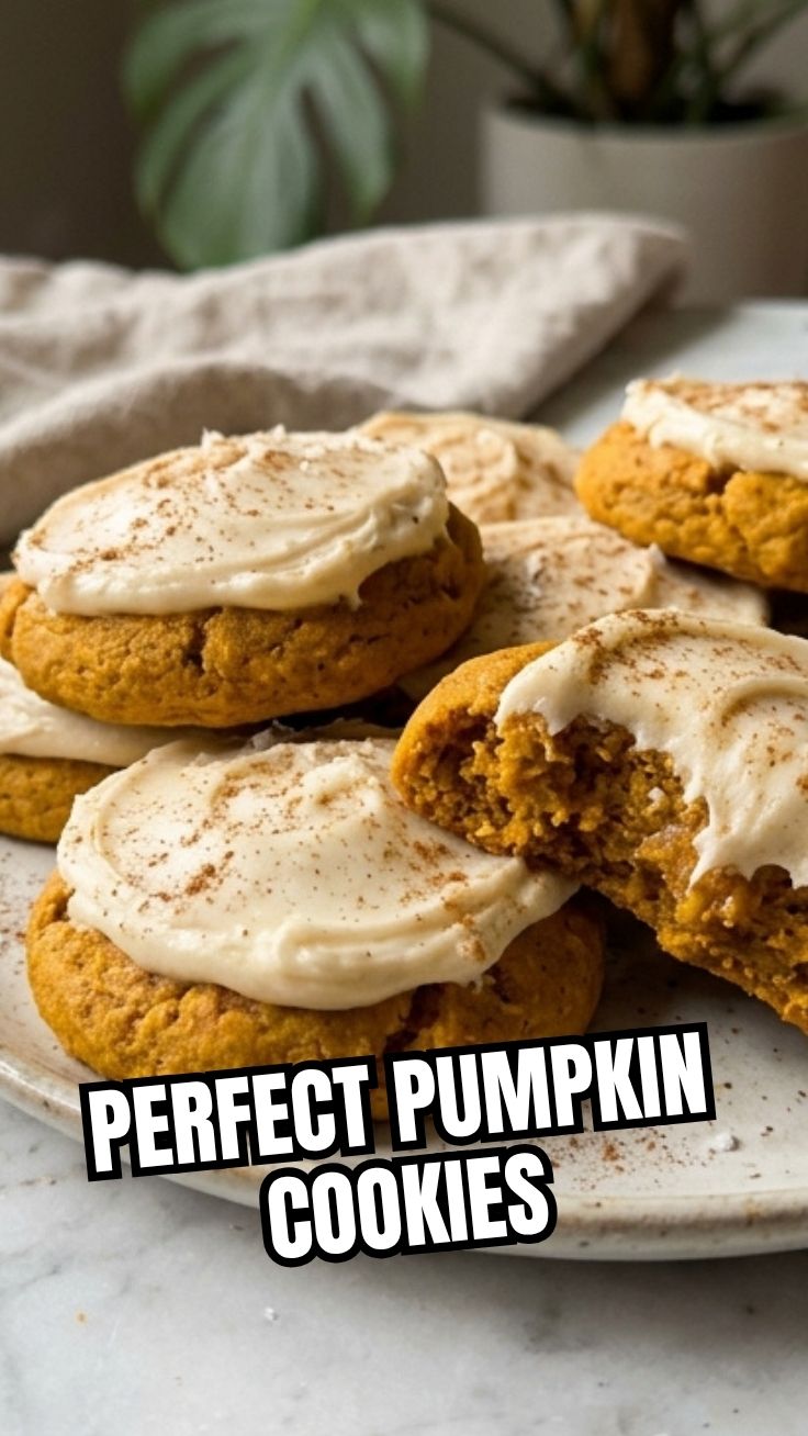 A plate of freshly baked pumpkin cookies, perfectly golden brown.