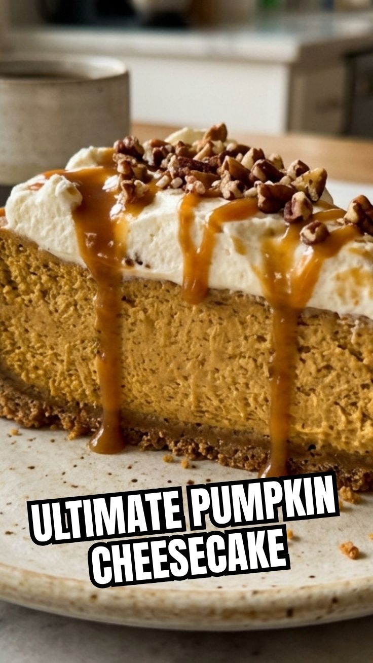 A rich and creamy pumpkin cheesecake, perfectly baked with a graham cracker crust.