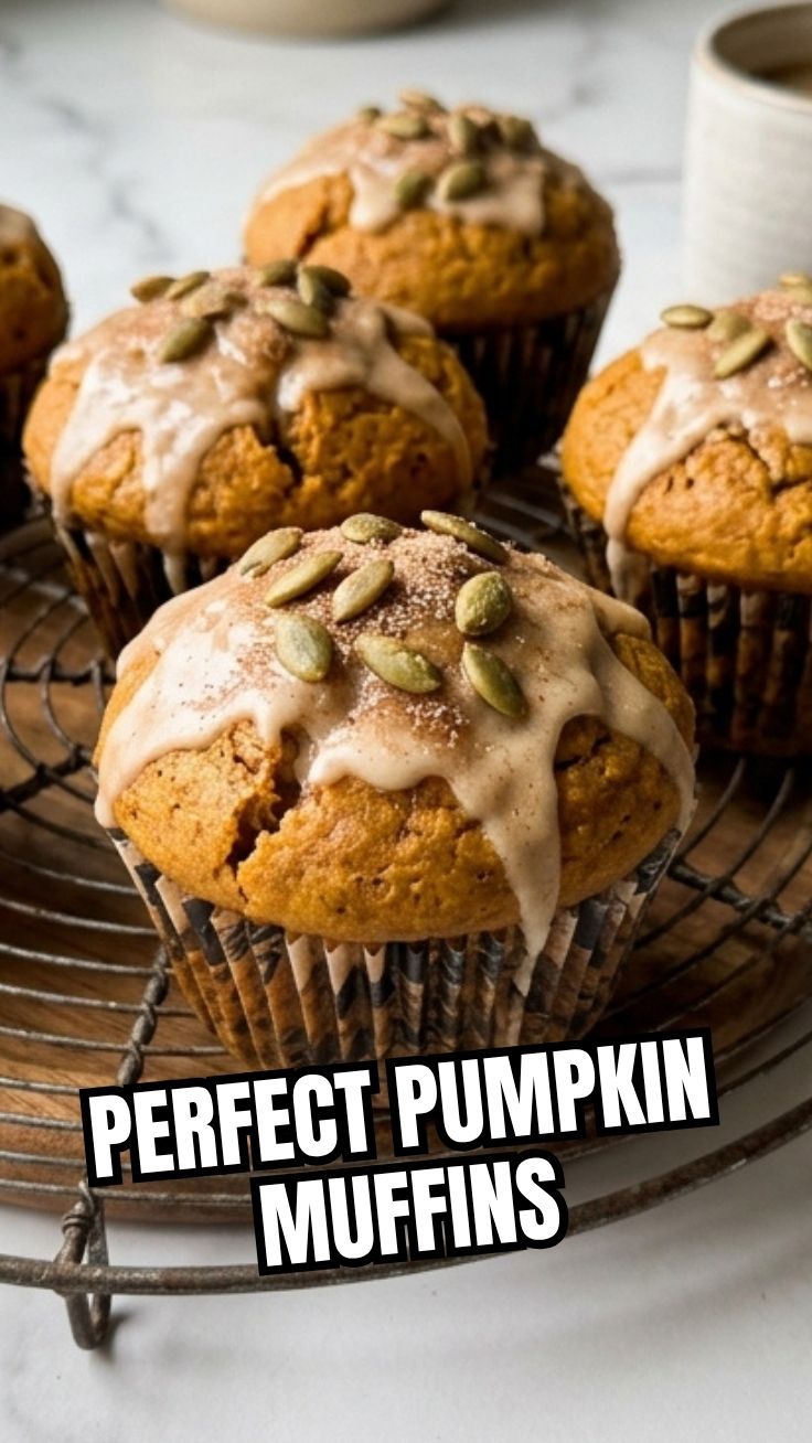 Freshly baked pumpkin muffins cooling on a wire rack