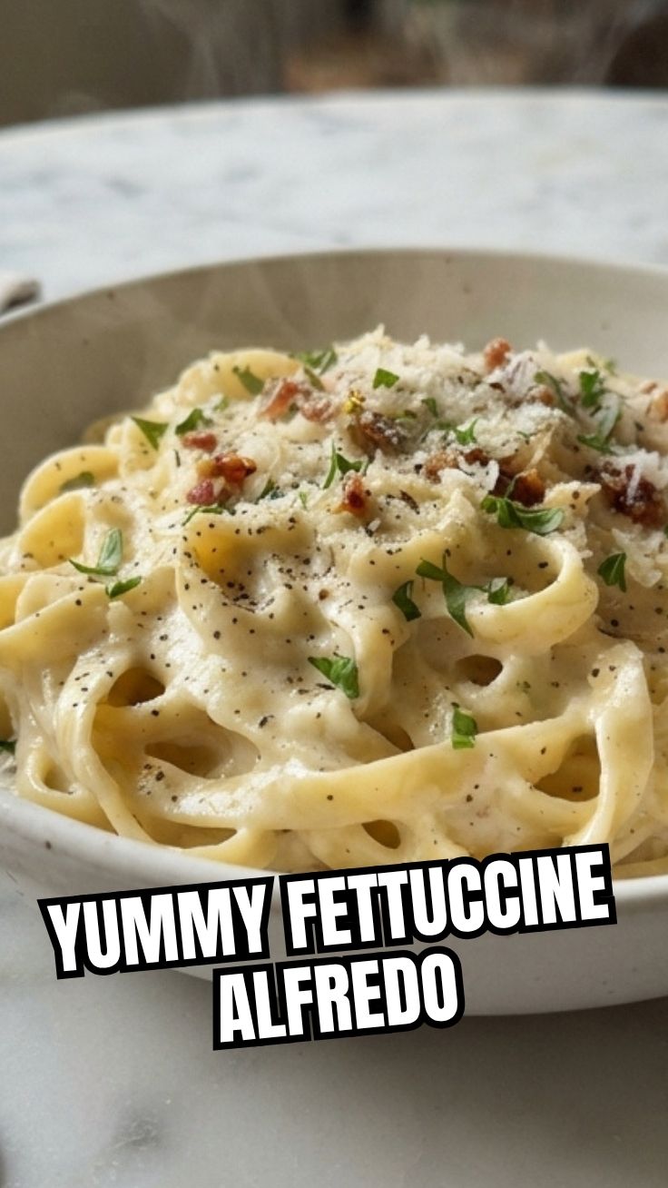 A plate of creamy fettuccine Alfredo garnished with fresh parsley