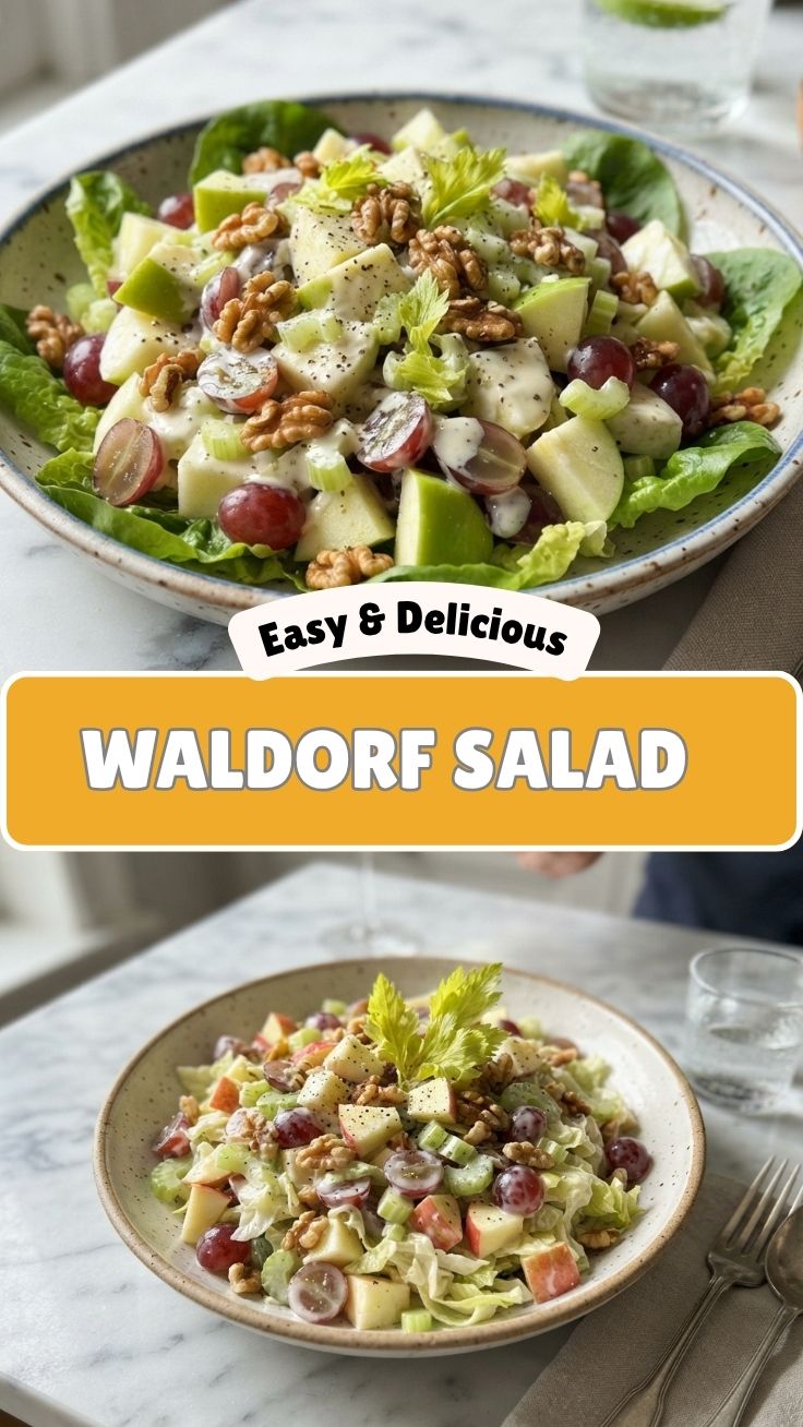 A refreshing Waldorf salad with apples, celery, and walnuts.