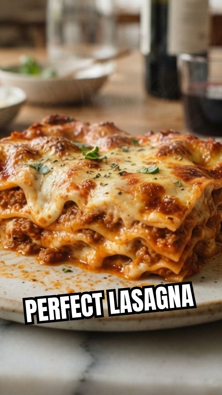 A freshly baked lasagna with bubbling cheese and rich tomato sauce